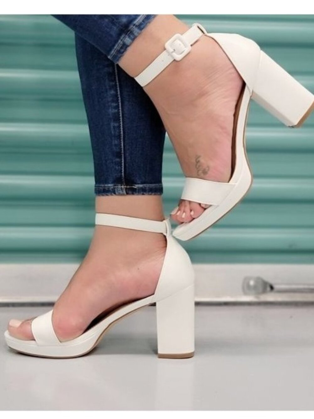 White Open Toe Chunky Block Heel Sandals Women’s Dress Shoes